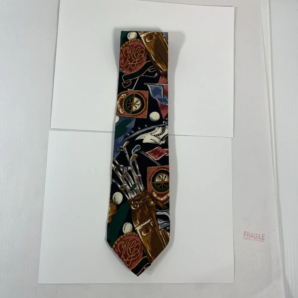 Roffe' Mens Tie 3.5 in W x L 56 in Silk White Green Brown Red